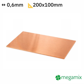 Měděný plech tloušťka 0,6 mm rozměr 200x100 mm měděná Cu forma