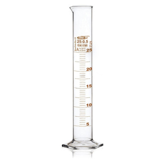 Kalibrační válec skleněný, 500 ml, třída A, hnědá stupnice, skleněná základna, s certifikátem
