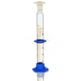Odměrný válec skleněný s korkem PP a podstavcem PP, 25 ml, třída A, hnědá stupnice, broušené spojení 14/23, s certifikátem – GLASSCO