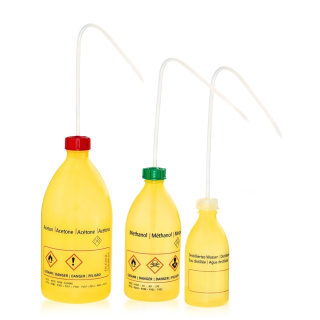 Tryska s potiskem Ethanol, 250 ml, žlutá, úzký hrdlo – PE-LD, ADR
