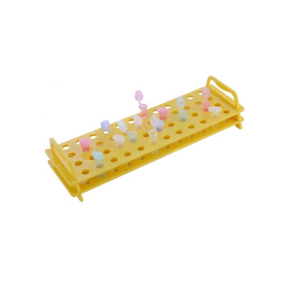 Stojan na zkumavky z PC, 48 míst (12×4), 1,5/2,0 ml, žlutý – laboratorní