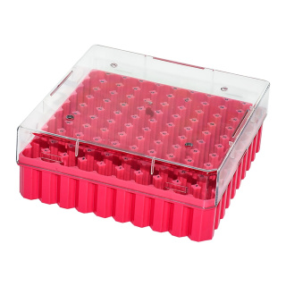Kryobox pro zmrazování, 100 míst, 1,5–2,0 ml, růžový – PC, -190 až +121 °C, sterilizovatelný v autoklávu