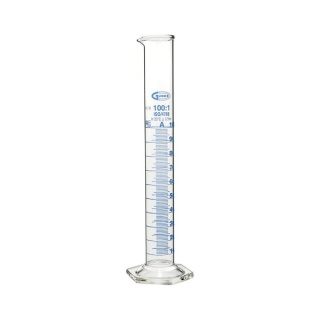 Odmerný valec sklenený 100 ml, trieda A, modrá stupnica