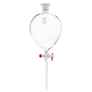 Hruškový rozdělovač s PP zátkou, 250 ml, brus 29/32, PTFE kohoutek, borosilikátové sklo (BORO 3.3)