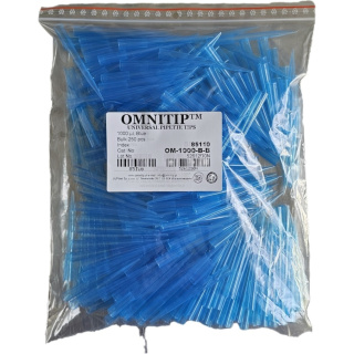Špičky Omnitip k pipetám, 100–1000 µl, 83 mm, modré – 250 ks, v sáčku