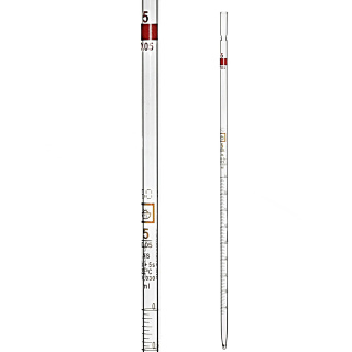 Vícedimenzionální pipeta, 10 ml (0,1 ml), třída AS, hnědá stupnice, s certifikátem
