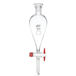 Kuželový dělicí trychtýř Squibb, 50 ml, brus 19/26, PTFE kohout, borosilikátové sklo (BORO 3.3)