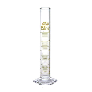 Měřicí válec skleněný, 500 ml, třída B, hnědá stupnice, skleněná šestihranná základna