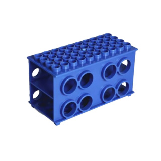 Stojan na zkumavky Falcon, zesílený, 8 míst – PP, modrý, 200 × 120 × 95 mm