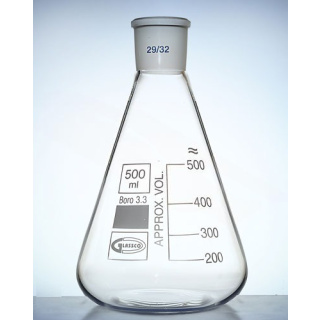 Erlenmeyerova kuželová baňka s brusným hrdlem 29/32, 250 ml, GLASSCO, borosilikátové sklo (BORO 3.3)