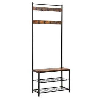 Věšák na šaty se sedadlem 70x32x175cm dřevo, kov hnědá