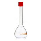 Odměrná banka skleněná, 50 ml, třída A, hnědá stupnice, závit GL18, s certifikátem