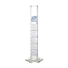 Odměrný válec skleněný, 50 ml, třída B, modrá stupnice, skleněná šestihranná základna