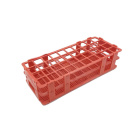 Skládací stojan na zkumavky z PP, 40 míst (4×10), průměr 20 mm, červený, 246×106×68 mm