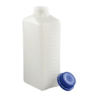 Fľaša HDPE 1000 ml s uzáverom s plombou modrá – chemicky odolná, s poistným krúžkom