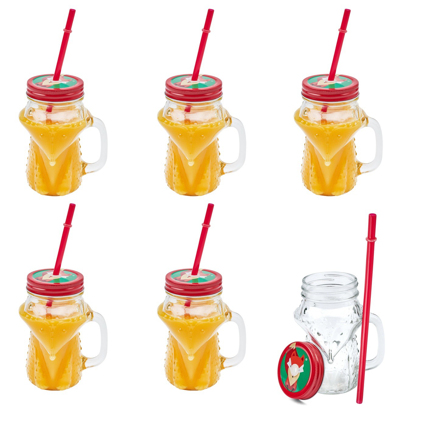 Sada pohárů se slámkou a víčkem Fox 450 ml 6 ks megamix.sk