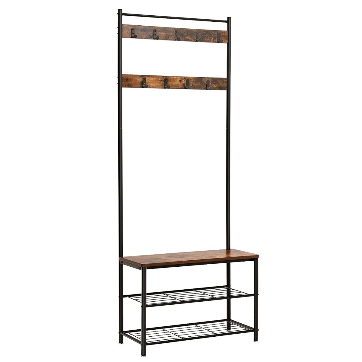 věšák na šaty s sedadlem 70x32x175cm dřevo, kov hnědá megamix.sk