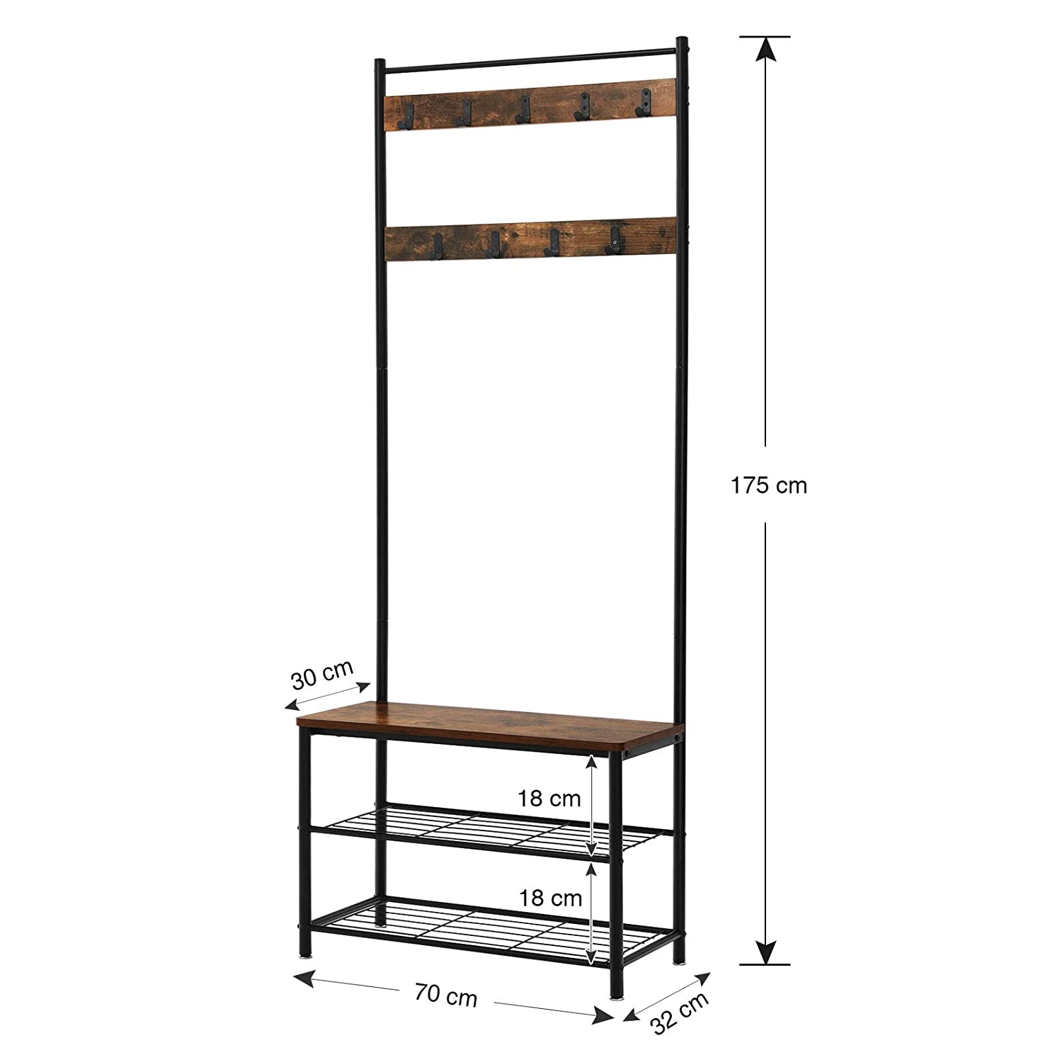 věšák na šaty s sedadlem 70x32x175cm dřevo, kov hnědá megamix.sk
